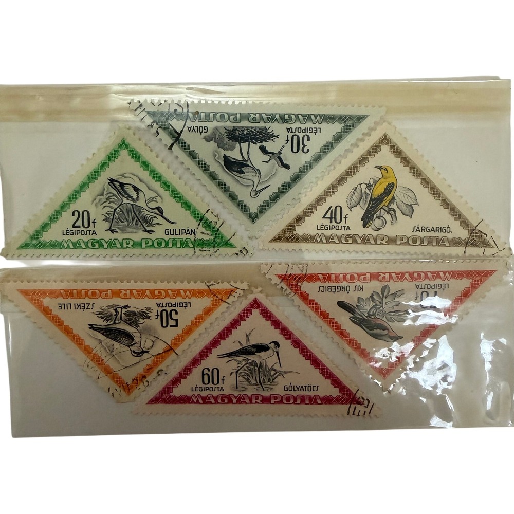 Magyar Posta Hungary Triangular Bird Stamps Set Vintage Airmail Legiposta 5pc